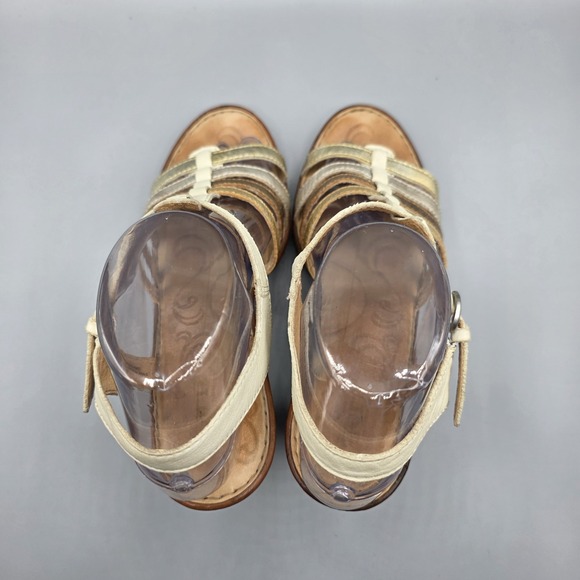 BORN Sandals Womens 9 Beige Mixed Metal Tones Leather Strappy Platform Heels - Picture 6 of 13